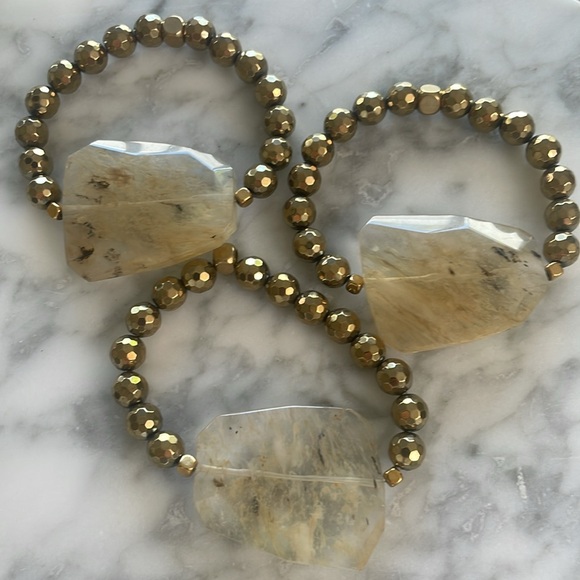 Gold rutile quartz & hematite bracelet - Picture 4 of 4